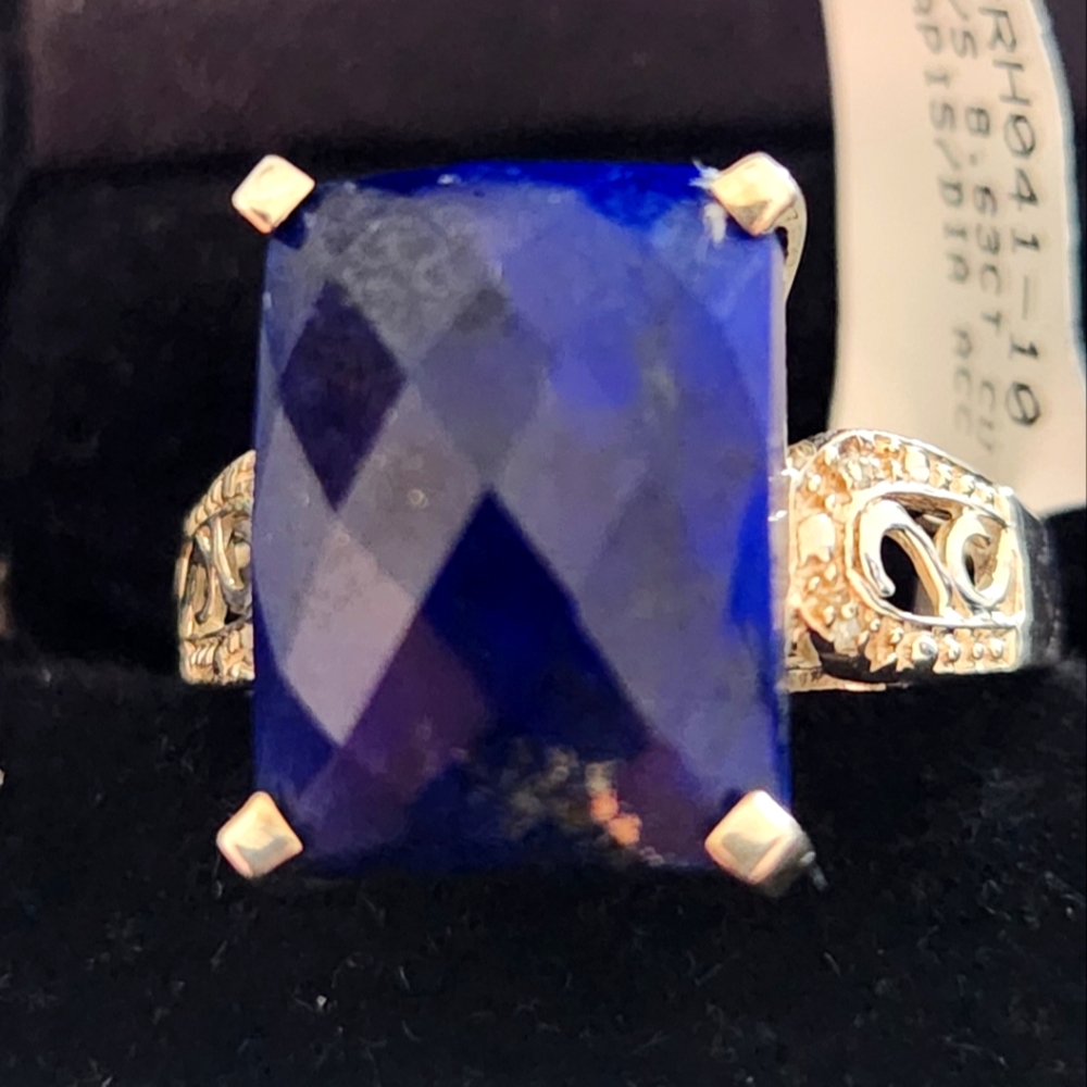 8.63ct Lapis Stone In Intricate 925 Silver Band. Size 10